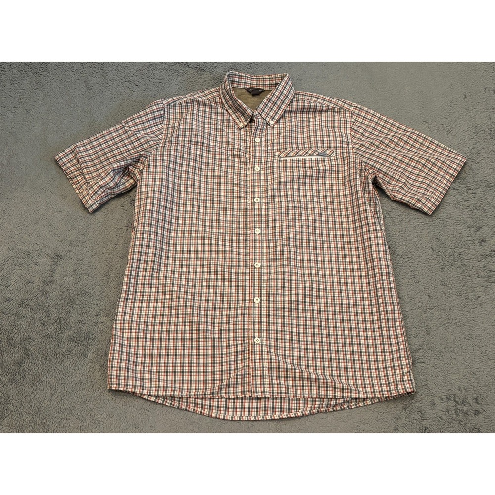 Eddie Bauer Travex Shirt Mens TL Vented Short Sleeve Button Red White Blue Plaid
